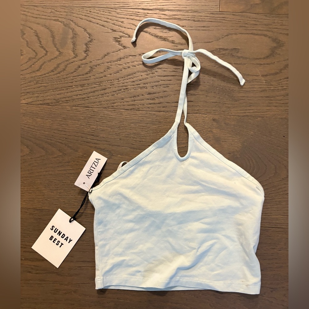 Aritzia Sunday Best girls aqua halter top sz XS NWT ret $110